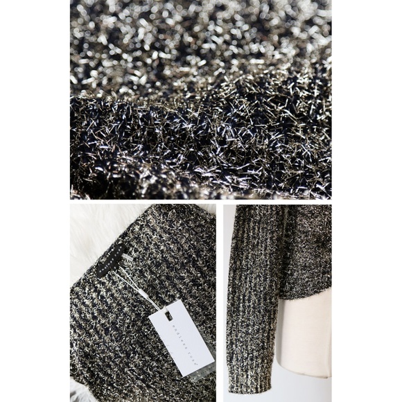 Super Sparkly Twist Knot Front Rib Knit Sweater - Picture 5 of 8